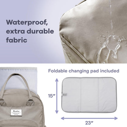 RUVALINO Diaper Bag Backpack, Multifunction Travel Pack Maternity Baby Changing Bags, Large Capacity, Waterproof, Beige