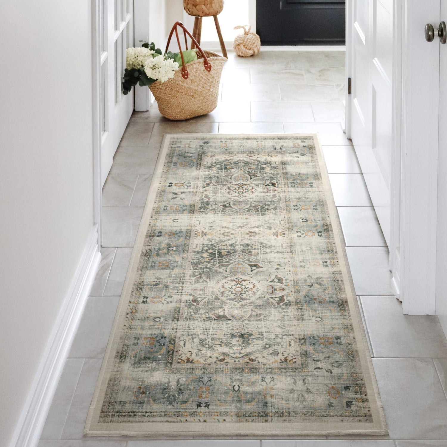 RUGGABLE – Sarrah Blue Quartz – Machine Washable Runner Rug – Pet &amp; Child Friendly – Stain &amp; Water Resistant – Non-Slip – 2.5&