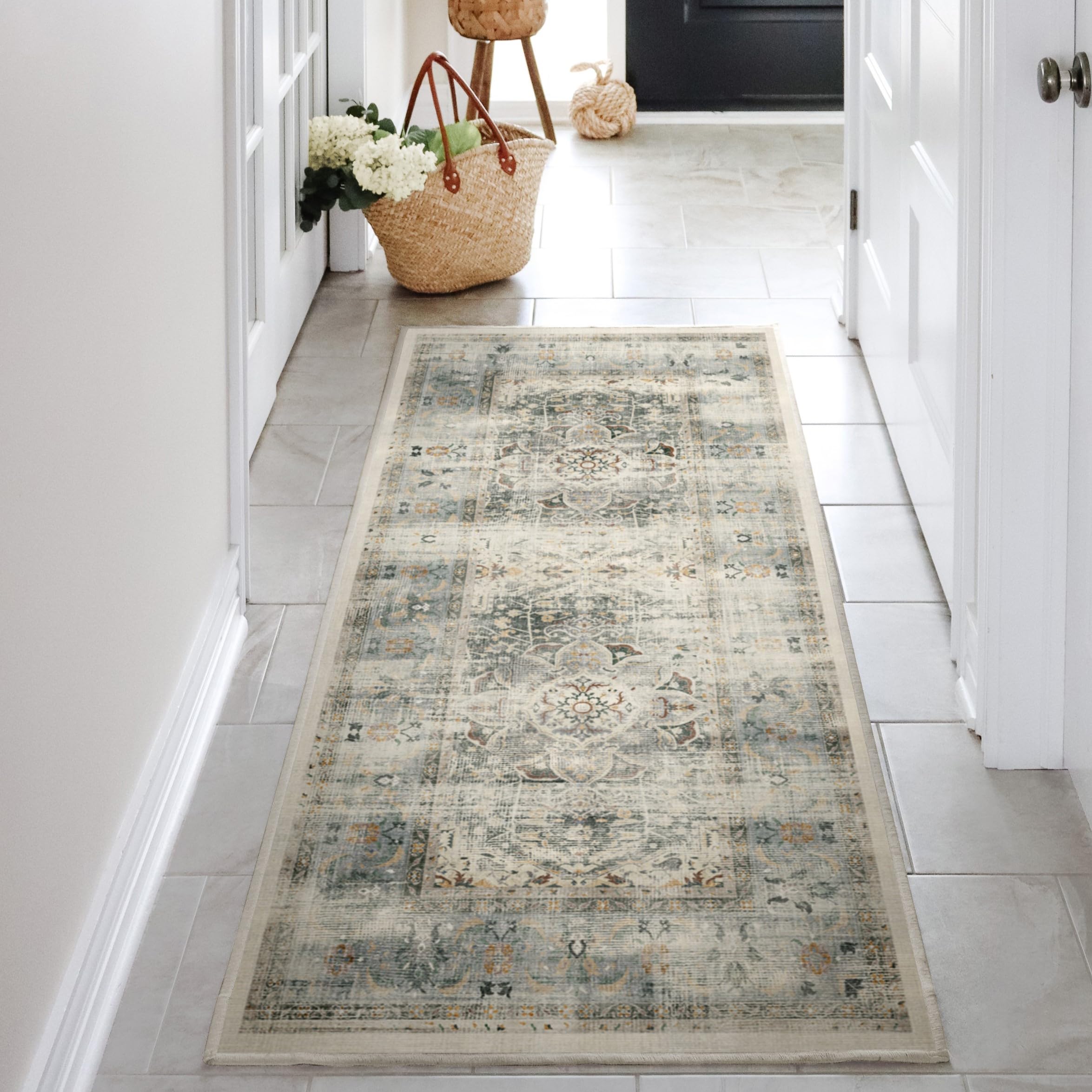 RUGGABLE – Sarrah Blue Quartz – Machine Washable Runner Rug – Pet &amp; Child Friendly – Stain &amp; Water Resistant – Non-Slip – 2.5&