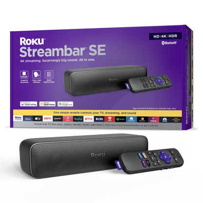Roku Streambar SE | 2-in-1 TV Soundbar with Built-in 4K/HD/HDR Streaming, Premium Speakers, &amp; Enhanced Speech Clarity for Crisp, Clear Dialogue - Quick Guided Simple Setup