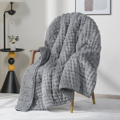 Cottonblue Weighted Blanket 15lbs Bubble Faux Fur Plush Sherpa Weighted Blankets for Adults, Fits Queen Size Bed, Cute Fuzzy Warm Heavy Blanket for Calm and Better Sleep, 60&quot;x80&quot;, Cream White