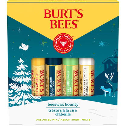 Burt’s Bees Christmas Gifts, 4 Lip Balm Stocking Stuffers Products, Beeswax Bounty Classic Set - Original Beeswax Moisturizing Lip Balm (4-Pack)