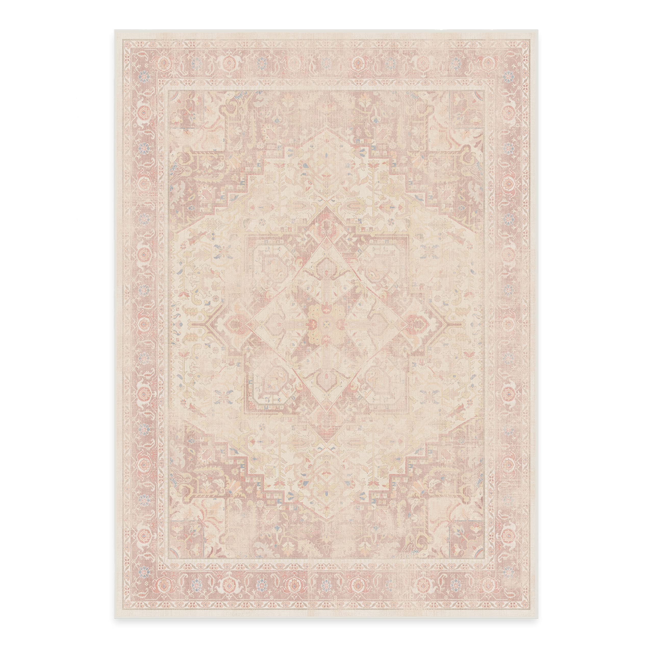RUGGABLE Kamran Washable Rug - Perfect Vintage Area Rug for Living Room Bedroom Kitchen - Pet &amp; Child Friendly - Stain &amp; Water Resistant - Hazel 5&