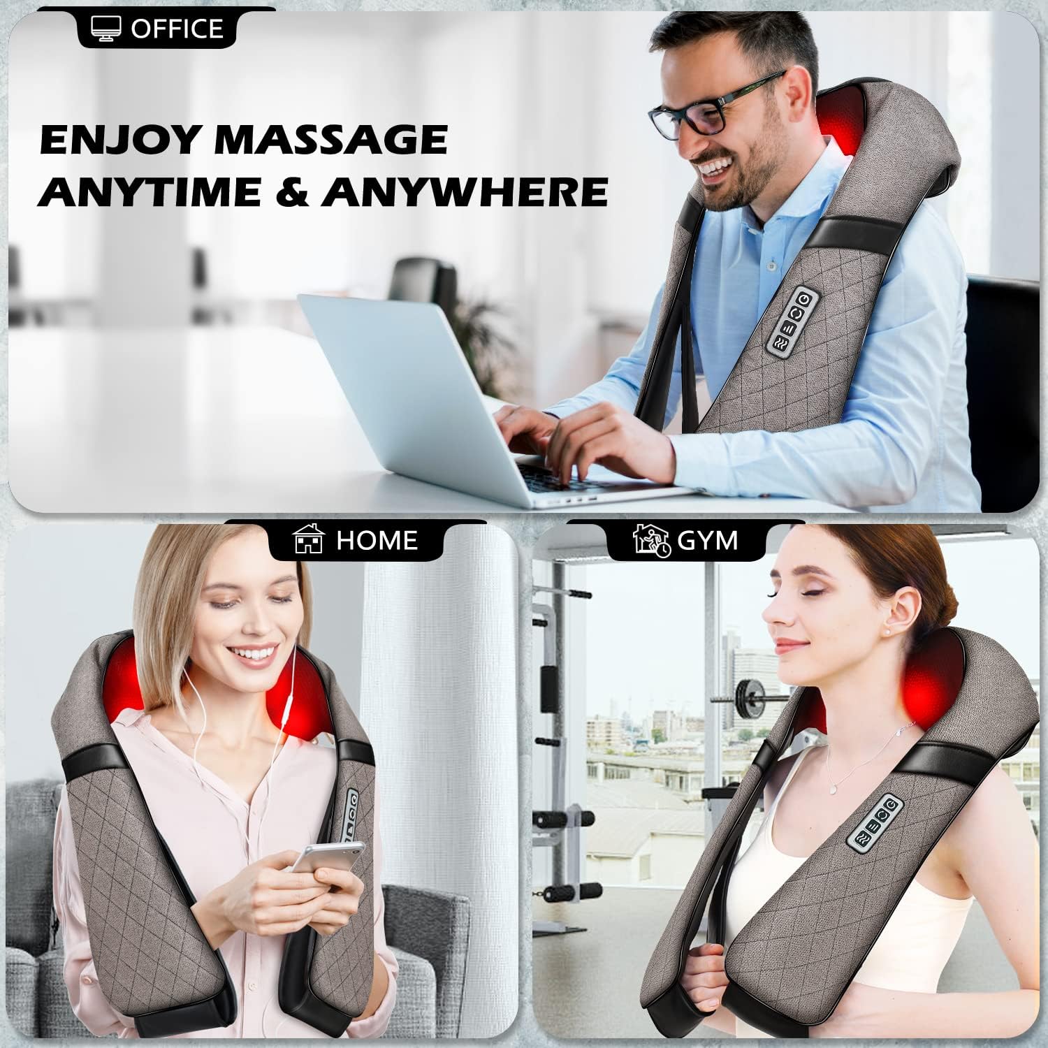 Shiatsu Electric Neck Back Massager Pillow 3D Kneading with Heat For Shoulder, Lower Back, Foot, Leg Muscles Pain Relief Relax in Car Office and Home