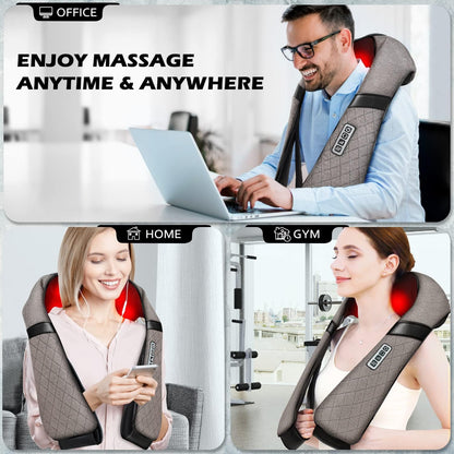 Shiatsu Electric Neck Back Massager Pillow 3D Kneading with Heat For Shoulder, Lower Back, Foot, Leg Muscles Pain Relief Relax in Car Office and Home