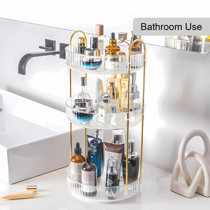 YCIA&amp;DONE 360 Rotating Makeup Organizer and Storage for Vanity Bathroom Countertop, High Capacity Cosmetic Skincare Perfume Organizer for Dresser Lazy Susan Organizers(Clear White,2 Tiers)