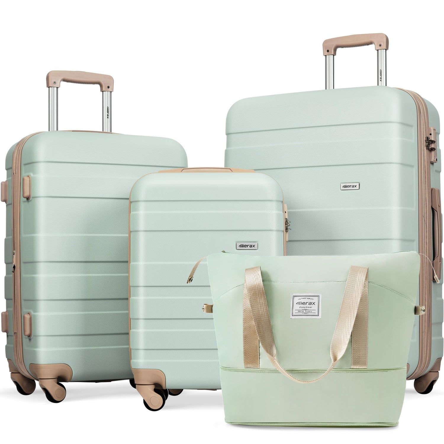 Merax 3 Pcs ABS Hardside Luggage Sets TSA Lock Spinner Wheel Suitcases, Pearly White, 20/24/28 Inch