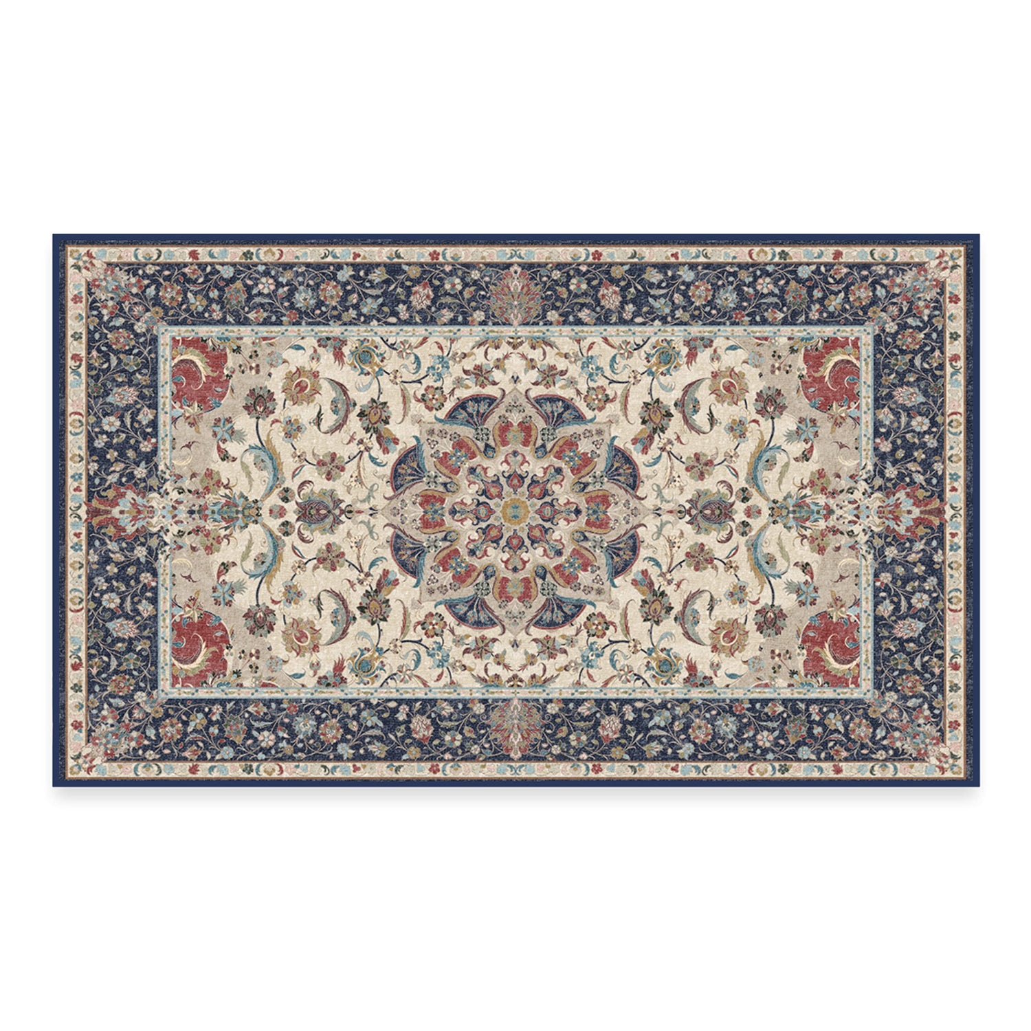 RUGGABLE Sima Washable Rug - Perfect Vintage Area Rug for Living Room Bedroom Kitchen - Pet &amp; Child Friendly - Stain &amp; Water Resistant - Royal Blue 2&