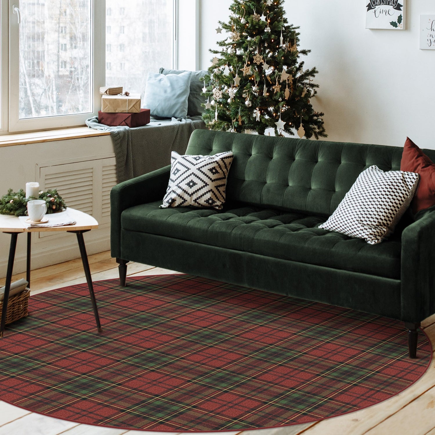 RUGGABLE Winter Plaid Washable Rug - Perfect Holiday Area Rug for Living Room Bedroom Kitchen - Pet &amp; Child Friendly - Stain &amp; Water Resistant - Dress Stewart Tartan Plaid 3&