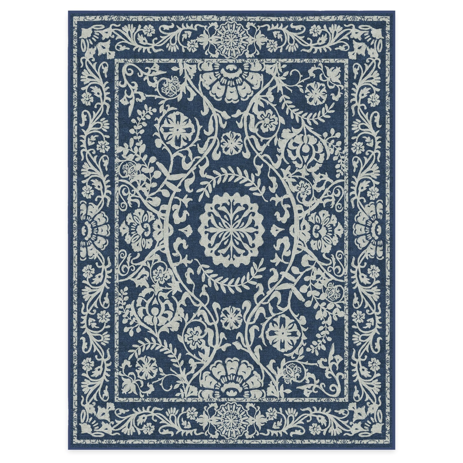 RUGGABLE Washable 2x3 Area Rug, Delphina Delft Blue, Premium Vintage Rugs for Living Room, Bedroom, Kitchen, Office, Classroom with Gripper Non Slip Pad