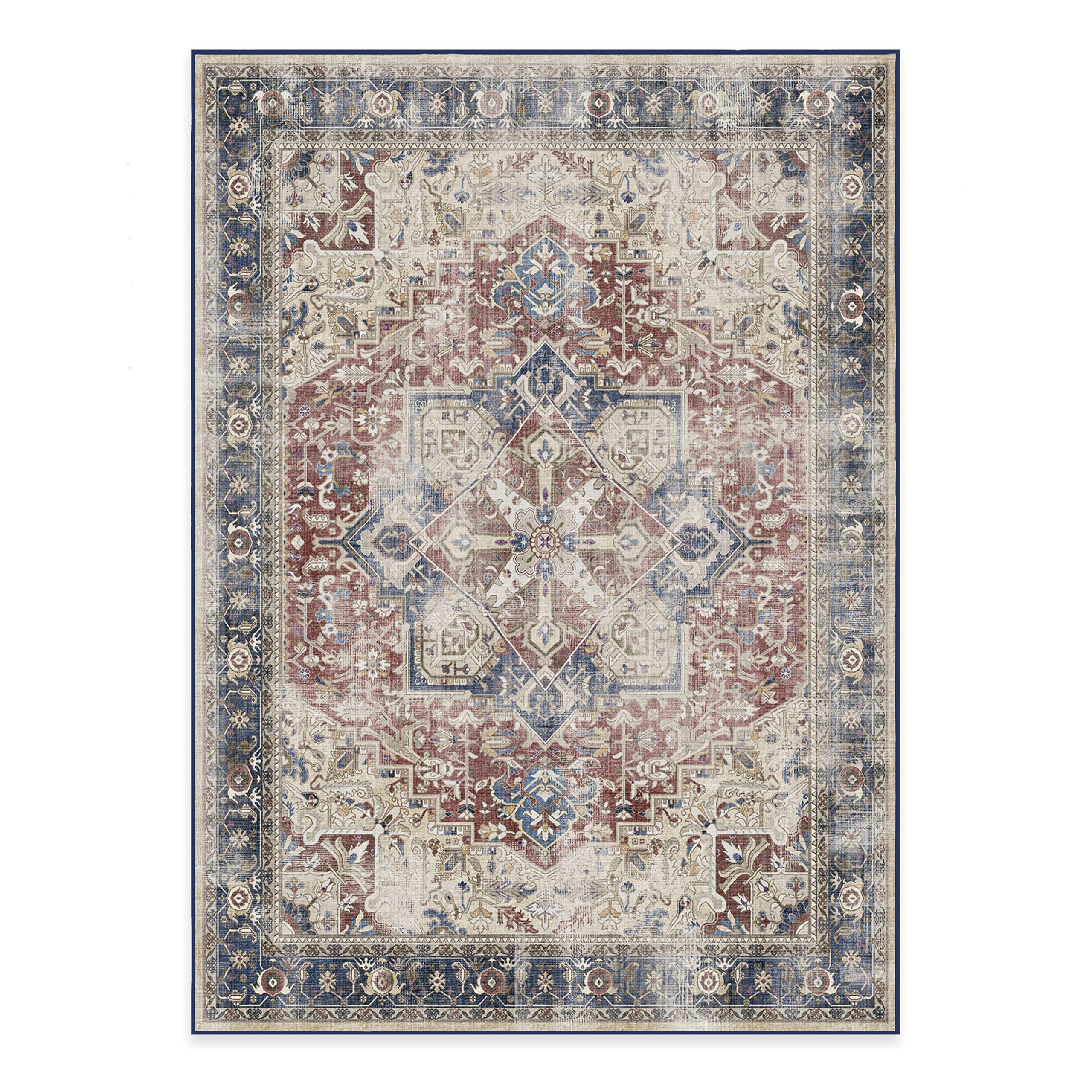 RUGGABLE Kamran Washable Rug - Perfect Vintage Area Rug for Living Room Bedroom Kitchen - Pet &amp; Child Friendly - Stain &amp; Water Resistant - Hazel 5&