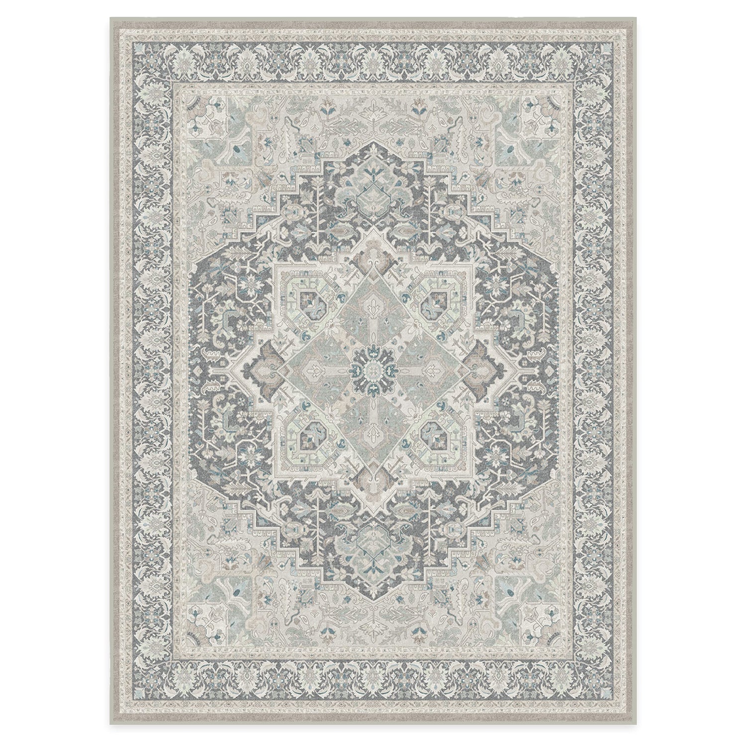 RUGGABLE Hendesi Heriz Washable Rug - Perfect Antique Vintage Area Rug for Living Room Bedroom Kitchen - Pet &amp; Child Friendly - Stain &amp; Water Resistant, Non-Slip - Abalone 2&