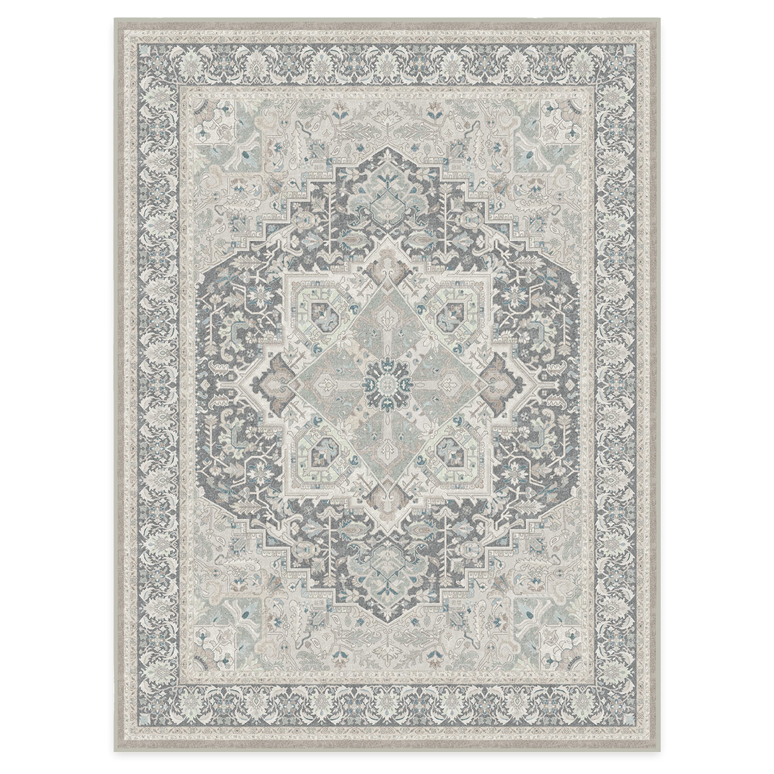 RUGGABLE Hendesi Heriz Washable Rug - Perfect Antique Vintage Area Rug for Living Room Bedroom Kitchen - Pet &amp; Child Friendly - Stain &amp; Water Resistant, Non-Slip - Abalone 2&