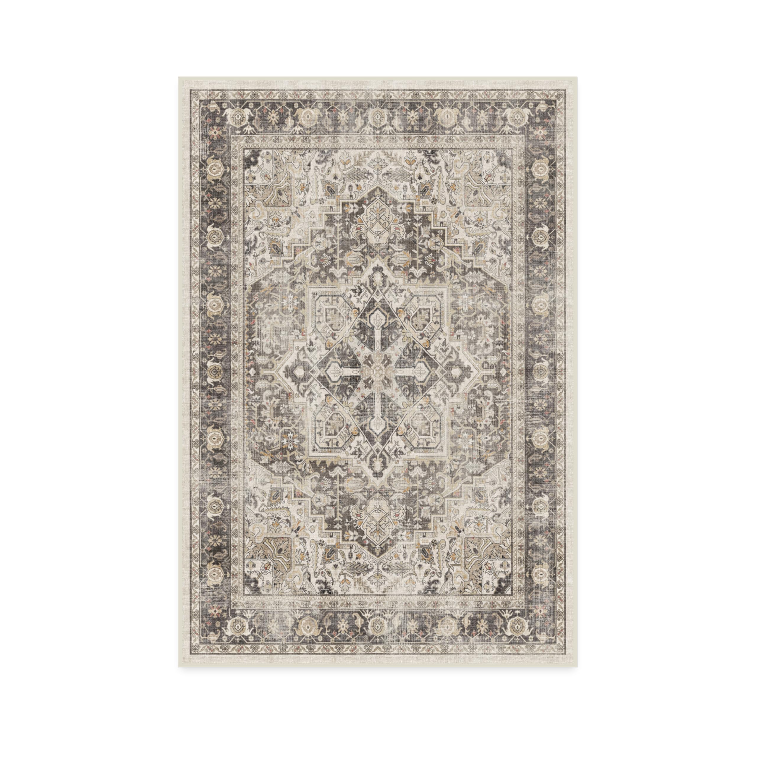 RUGGABLE Kamran Washable Rug - Perfect Vintage Area Rug for Living Room Bedroom Kitchen - Pet &amp; Child Friendly - Stain &amp; Water Resistant - Hazel 5&