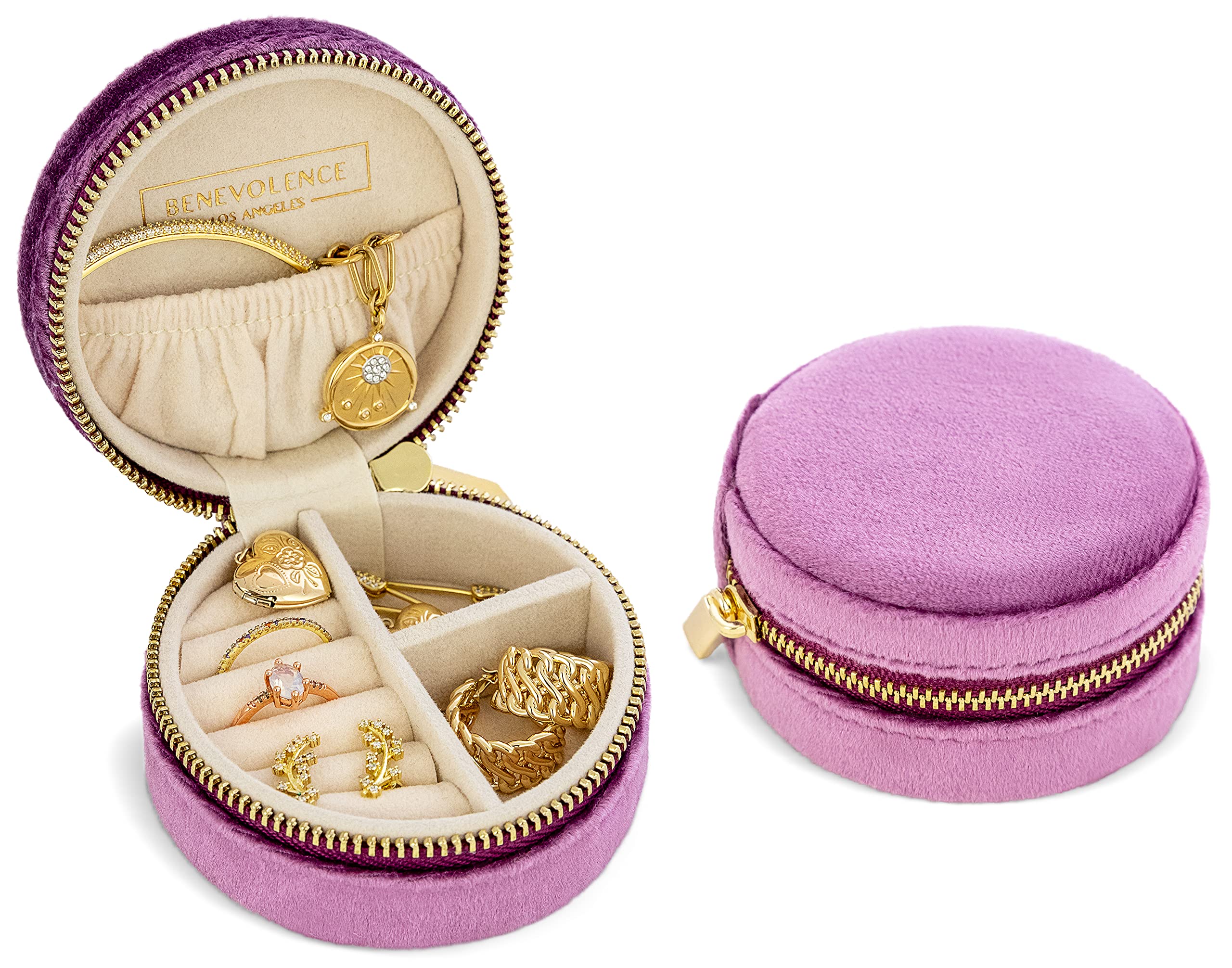 Benevolence LA Plush Velvet Travel Jewelry Storage Box | Travel Jewelry Case Small Jewelry Box for Women | Jewelry Travel Organizer | Earring Organizer with Mirror - Dusty Pink