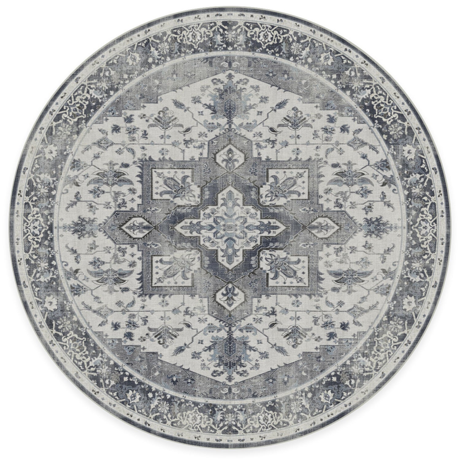 RUGGABLE Kira Runner Rug - Perfect Vintage Washable Rug for Entryway Hallway Kitchen - Pet &amp; Child Friendly - Stain &amp; Water Resistant - Stone Blue 2.5&