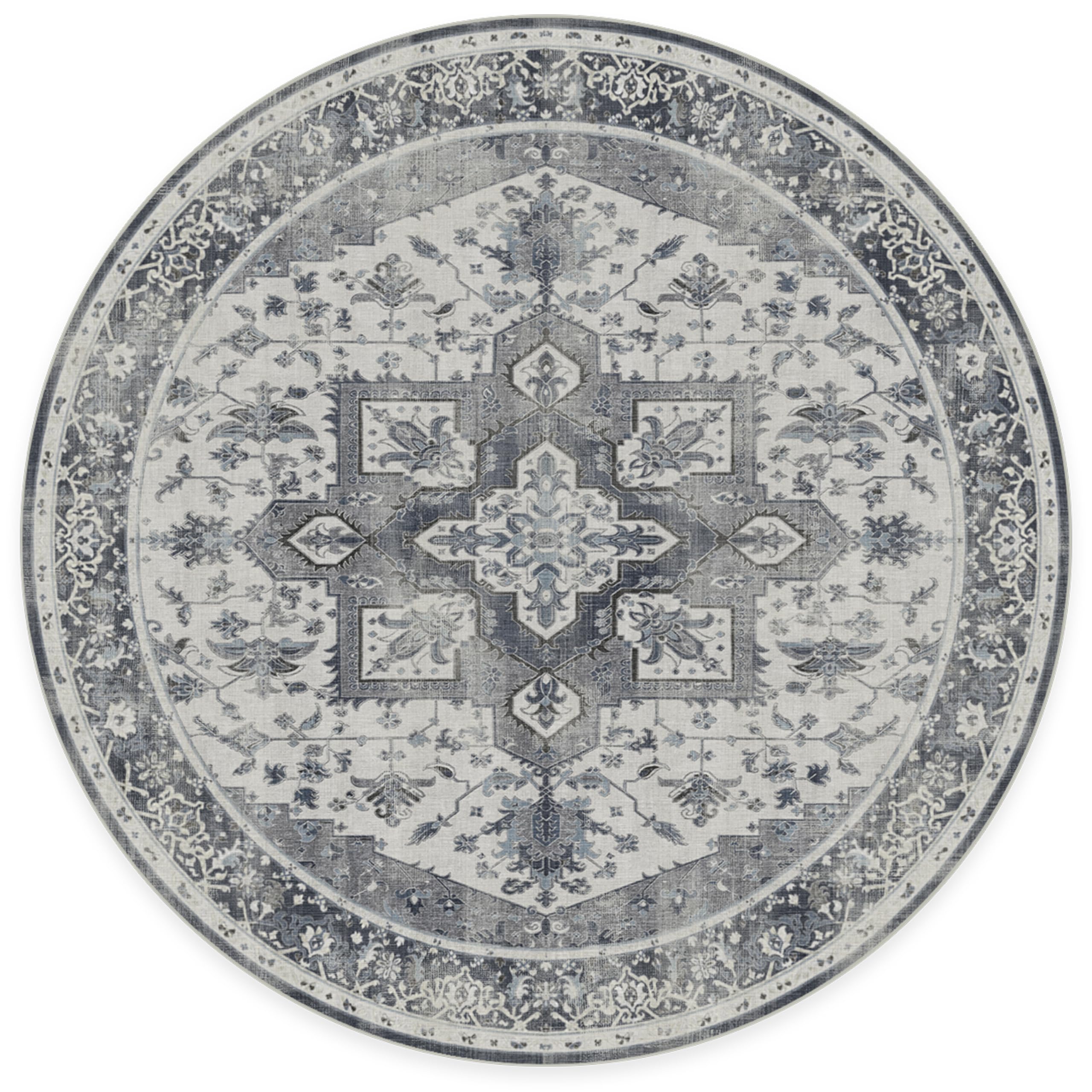 RUGGABLE Kira Runner Rug - Perfect Vintage Washable Rug for Entryway Hallway Kitchen - Pet &amp; Child Friendly - Stain &amp; Water Resistant - Stone Blue 2.5&