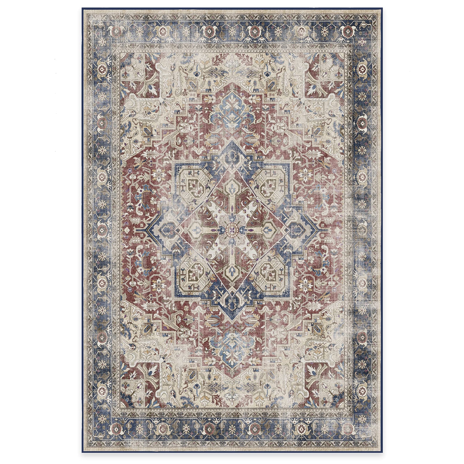 RUGGABLE Kamran Washable Rug - Perfect Vintage Area Rug for Living Room Bedroom Kitchen - Pet &amp; Child Friendly - Stain &amp; Water Resistant - Hazel 5&