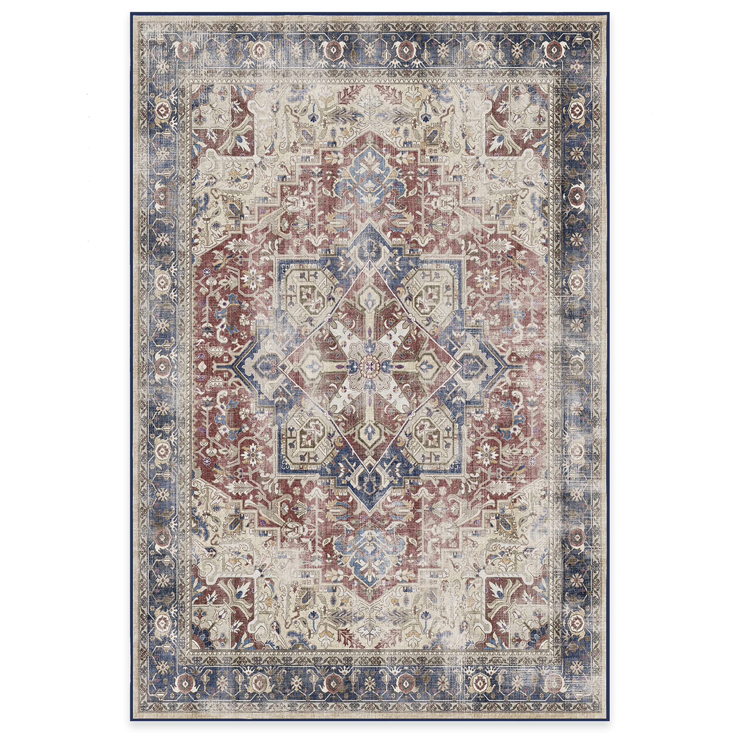 RUGGABLE Kamran Washable Rug - Perfect Vintage Area Rug for Living Room Bedroom Kitchen - Pet &amp; Child Friendly - Stain &amp; Water Resistant - Hazel 5&