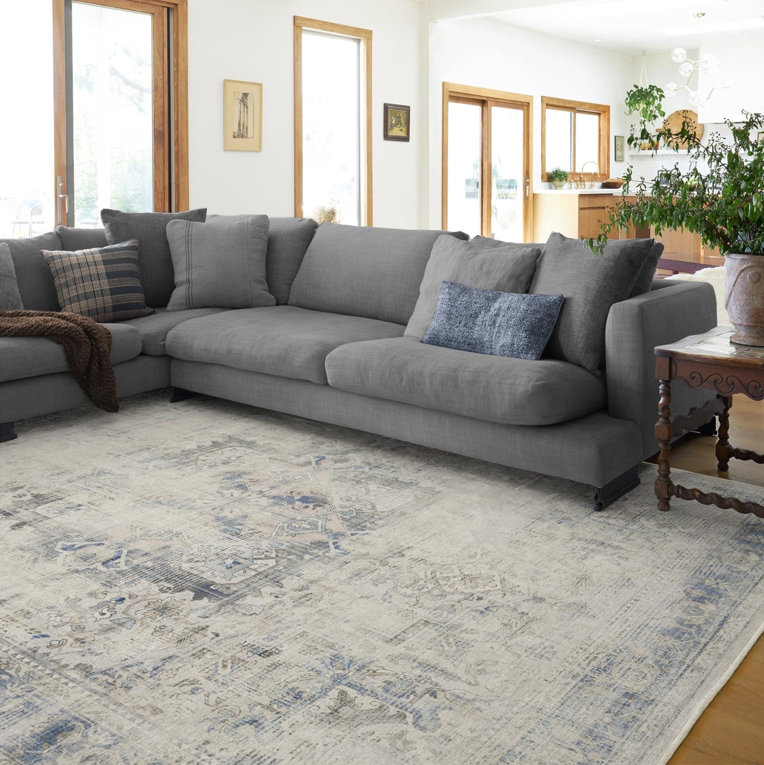 RUGGABLE Kamran Washable Rug - Perfect Vintage Area Rug for Living Room Bedroom Kitchen - Pet &amp; Child Friendly - Stain &amp; Water Resistant - Hazel 5&