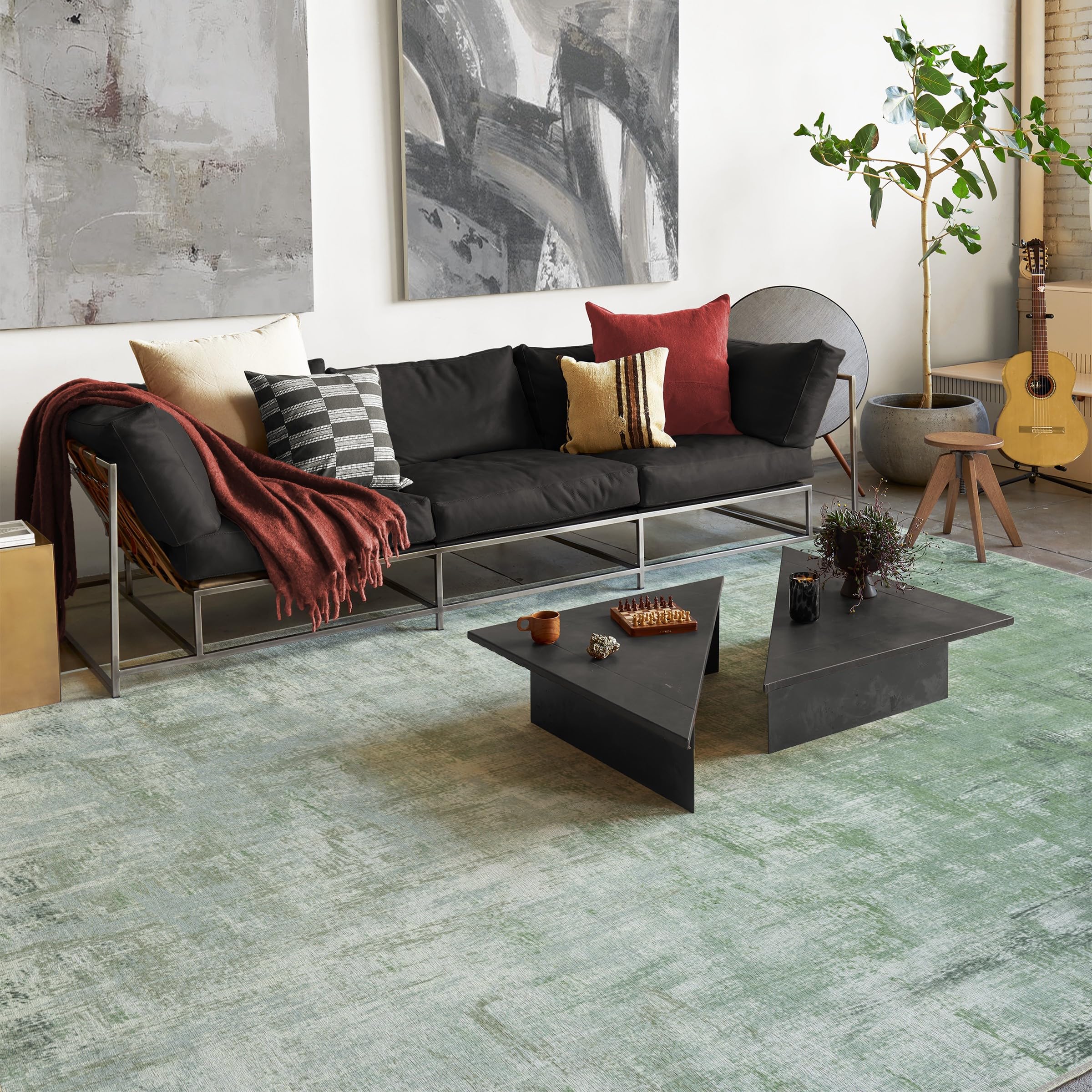 RUGGABLE Impasto Washable Rug - Perfect Modern Area Rug for Living Room Bedroom Kitchen - Non-Slip, Pet &amp; Child Friendly, Stain &amp; Water Resistant - Durable - Sage Green 3&