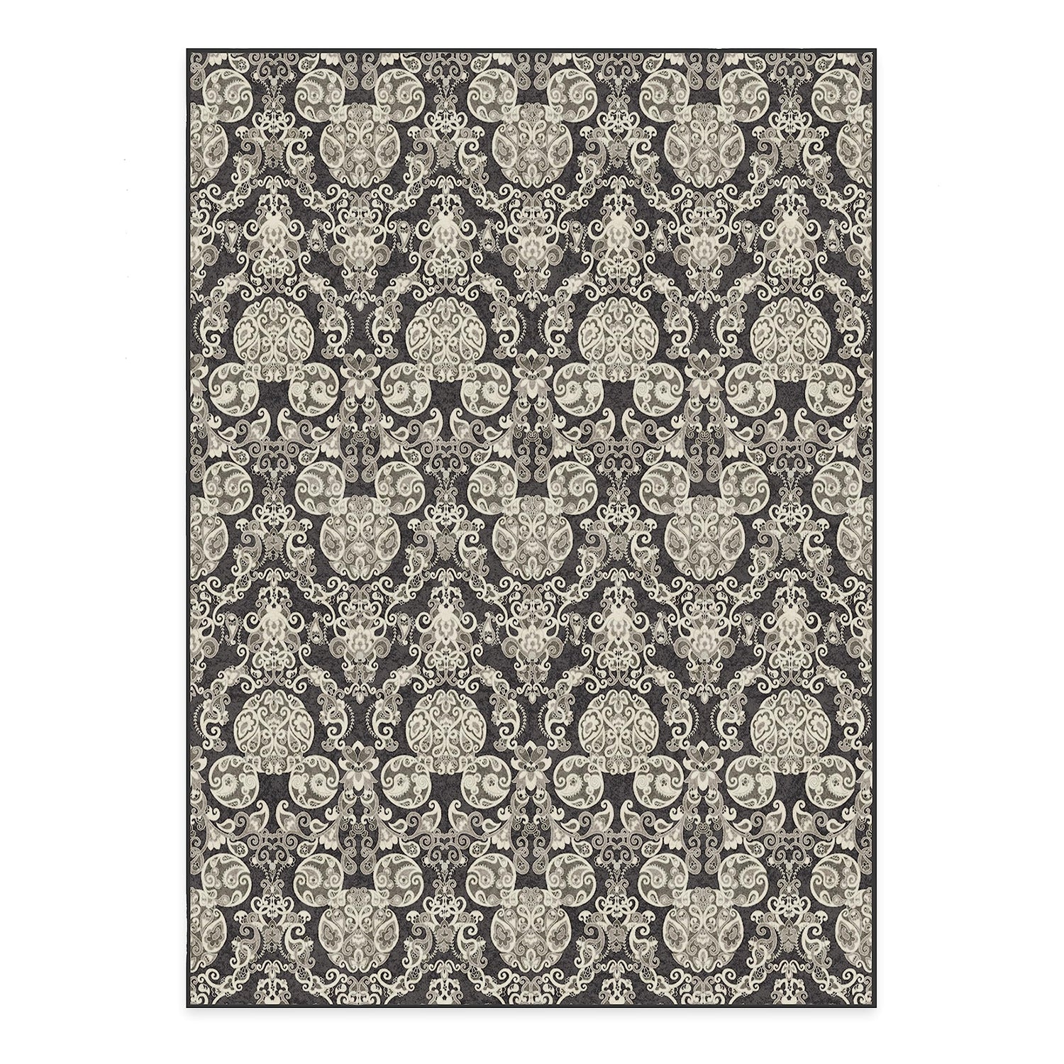 RUGGABLE Disney Traditional Mickey Mouse Washable Rug - Perfect Area Rug for Nursery Playroom Kids Room - Pet &amp; Child Friendly - Stain &amp; Water Resistant - Damask Grey 3&
