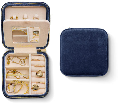 Benevolence LA Plush Velvet Travel Jewelry Storage Box | Travel Jewelry Case Small Jewelry Box for Women | Jewelry Travel Organizer | Earring Organizer with Mirror - Dusty Pink