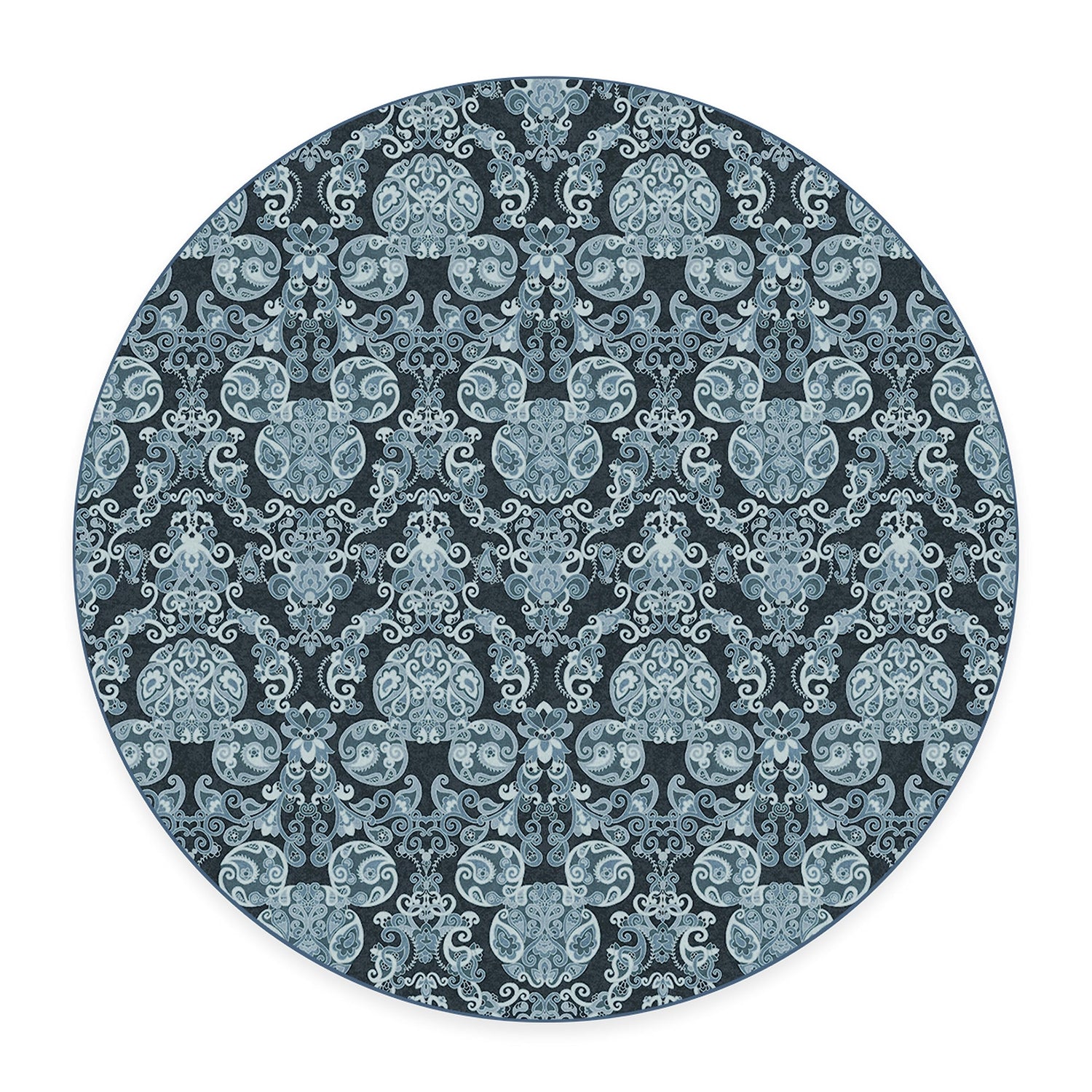 RUGGABLE Disney Traditional Mickey Mouse Washable Rug - Perfect Area Rug for Nursery Playroom Kids Room - Pet &amp; Child Friendly - Stain &amp; Water Resistant - Damask Grey 3&