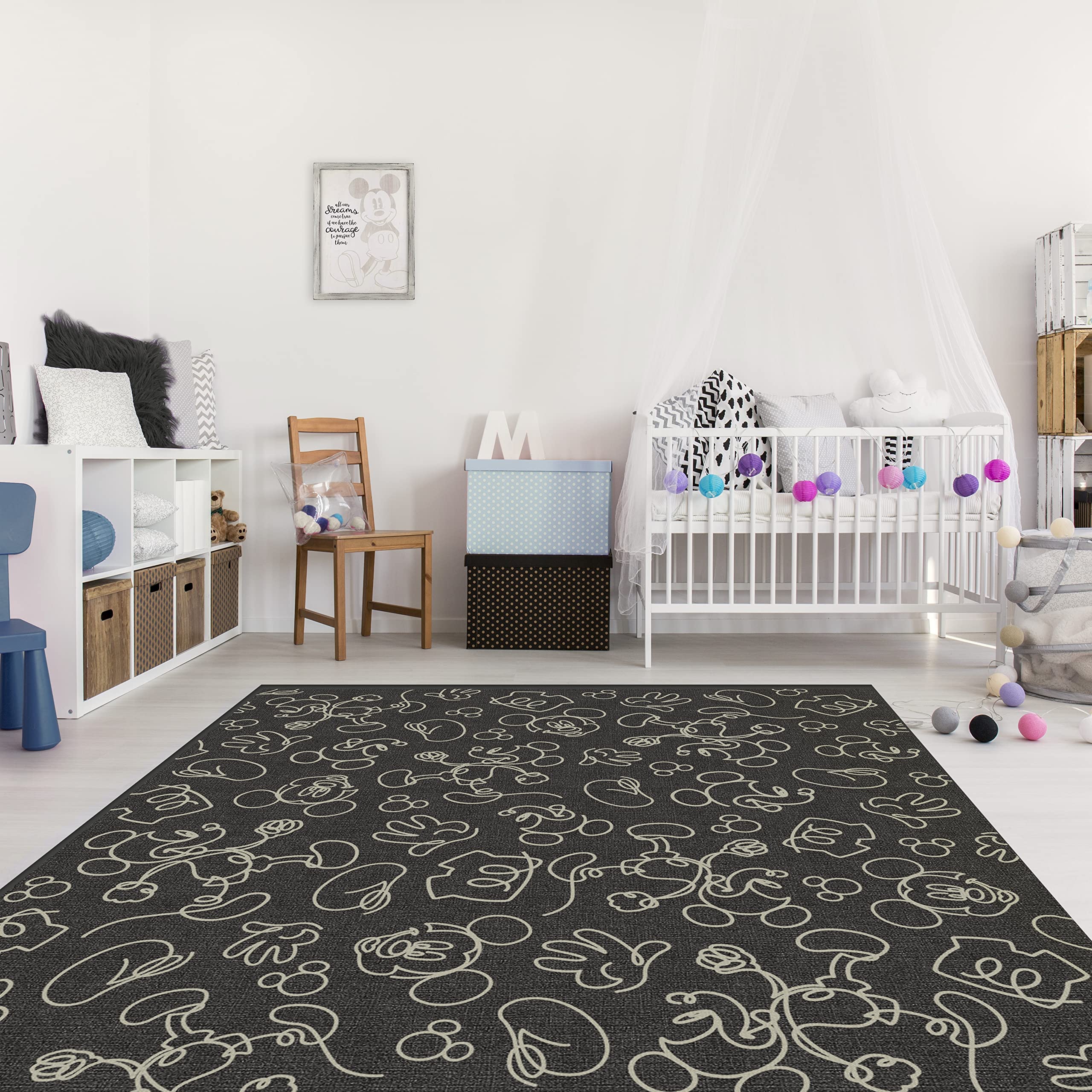 RUGGABLE Disney Classic Minnie Mouse Washable Rug - Perfect Area Rug for Nursery Playroom Kids Room - Pet &amp; Child Friendly - Stain &amp; Water Resistant - Trellis Pink 5&