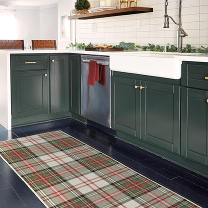 RUGGABLE Winter Plaid Runner Rug - Perfect Holiday Washable Rug for Entryway Hallway Kitchen - Pet &amp; Child Friendly - Stain &amp; Water Resistant - Dress Stewart Tartan White 2.5&