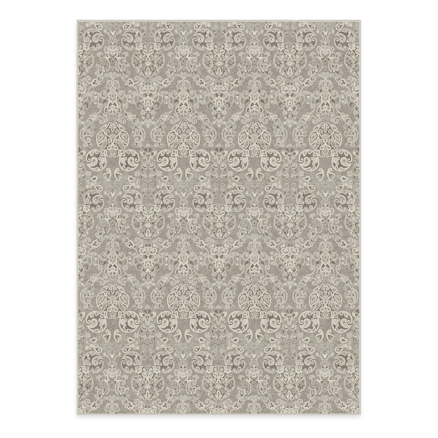 RUGGABLE Disney Traditional Mickey Mouse Washable Rug - Perfect Area Rug for Nursery Playroom Kids Room - Pet &amp; Child Friendly - Stain &amp; Water Resistant - Damask Grey 3&
