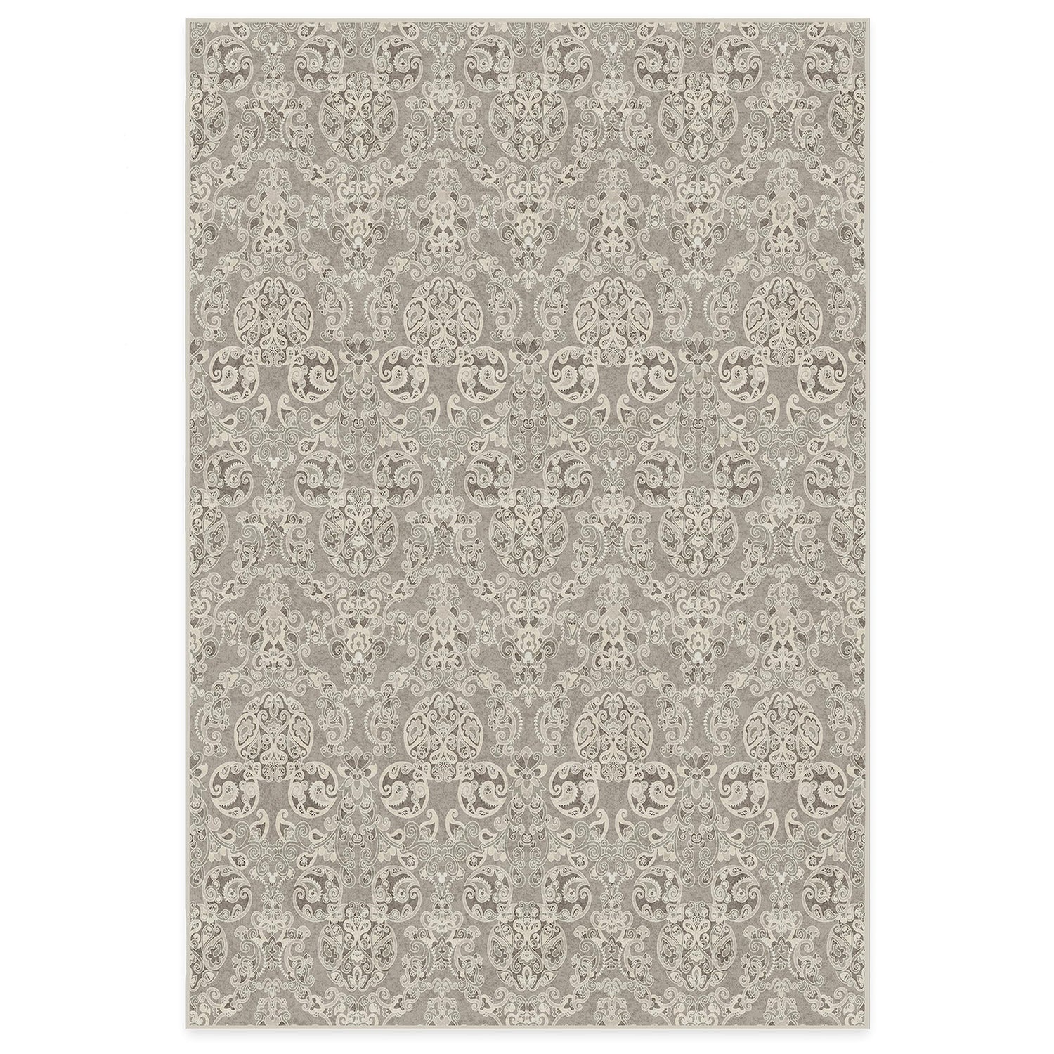 RUGGABLE Disney Traditional Mickey Mouse Washable Rug - Perfect Area Rug for Nursery Playroom Kids Room - Pet &amp; Child Friendly - Stain &amp; Water Resistant - Damask Grey 3&