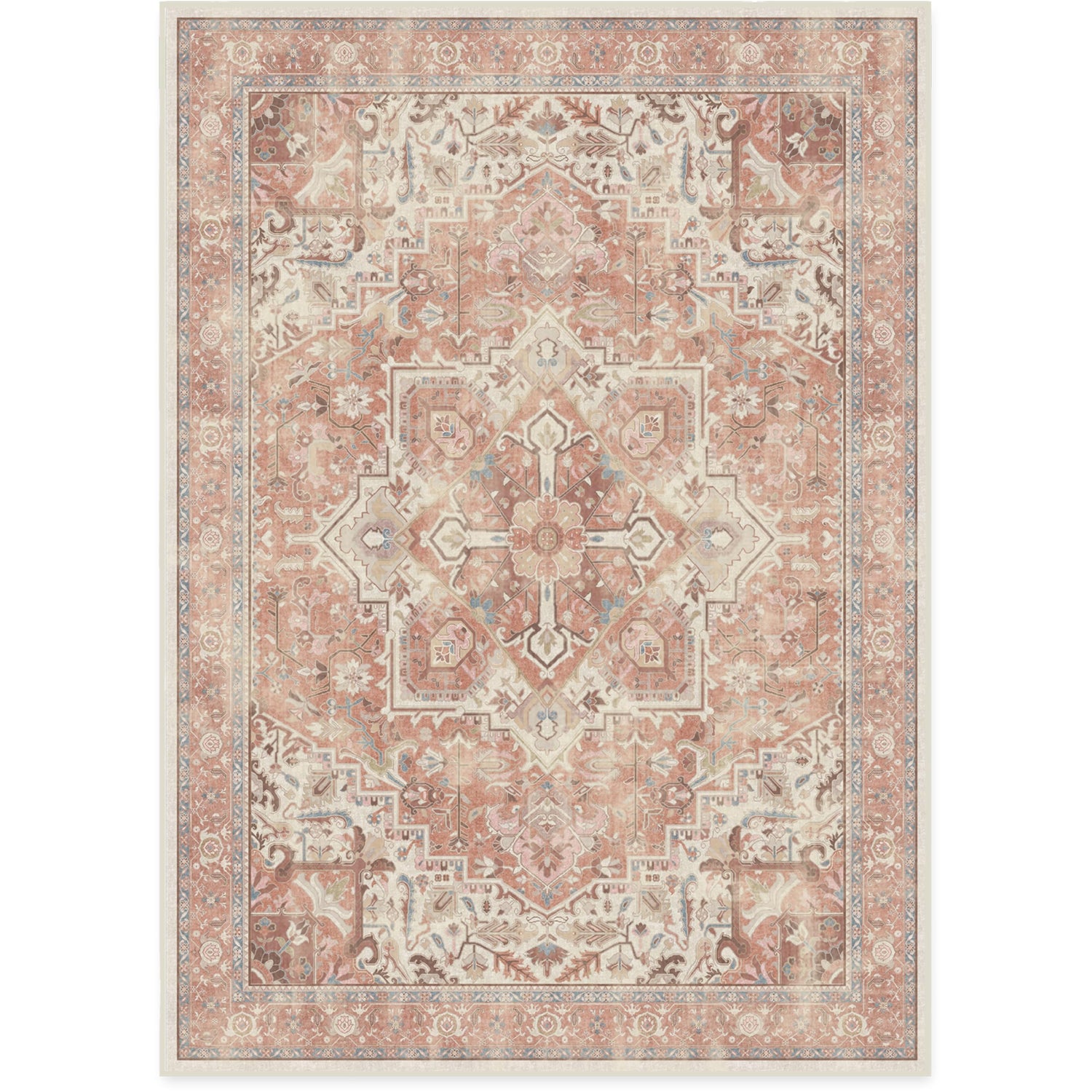 RUGGABLE Kamran Washable Rug - Perfect Vintage Area Rug for Living Room Bedroom Kitchen - Pet &amp; Child Friendly - Stain &amp; Water Resistant - Hazel 5&