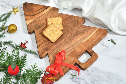 Christmas Tree Shaped Wood Cutting Board for kitchen, Christmas Tree Wooden Serving Tray with Handle, Christmas Decoration Charcuterie Tree Boards 14&quot;L x 11&quot;W