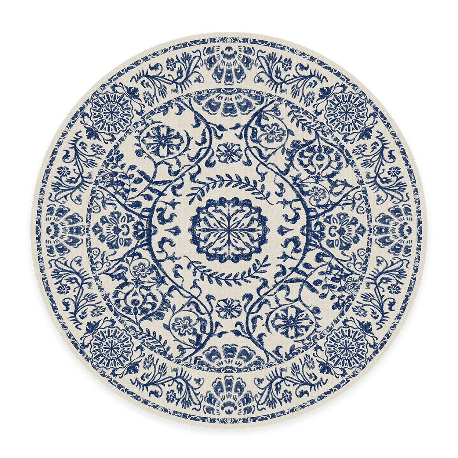 RUGGABLE Washable 2x3 Area Rug, Delphina Delft Blue, Premium Vintage Rugs for Living Room, Bedroom, Kitchen, Office, Classroom with Gripper Non Slip Pad