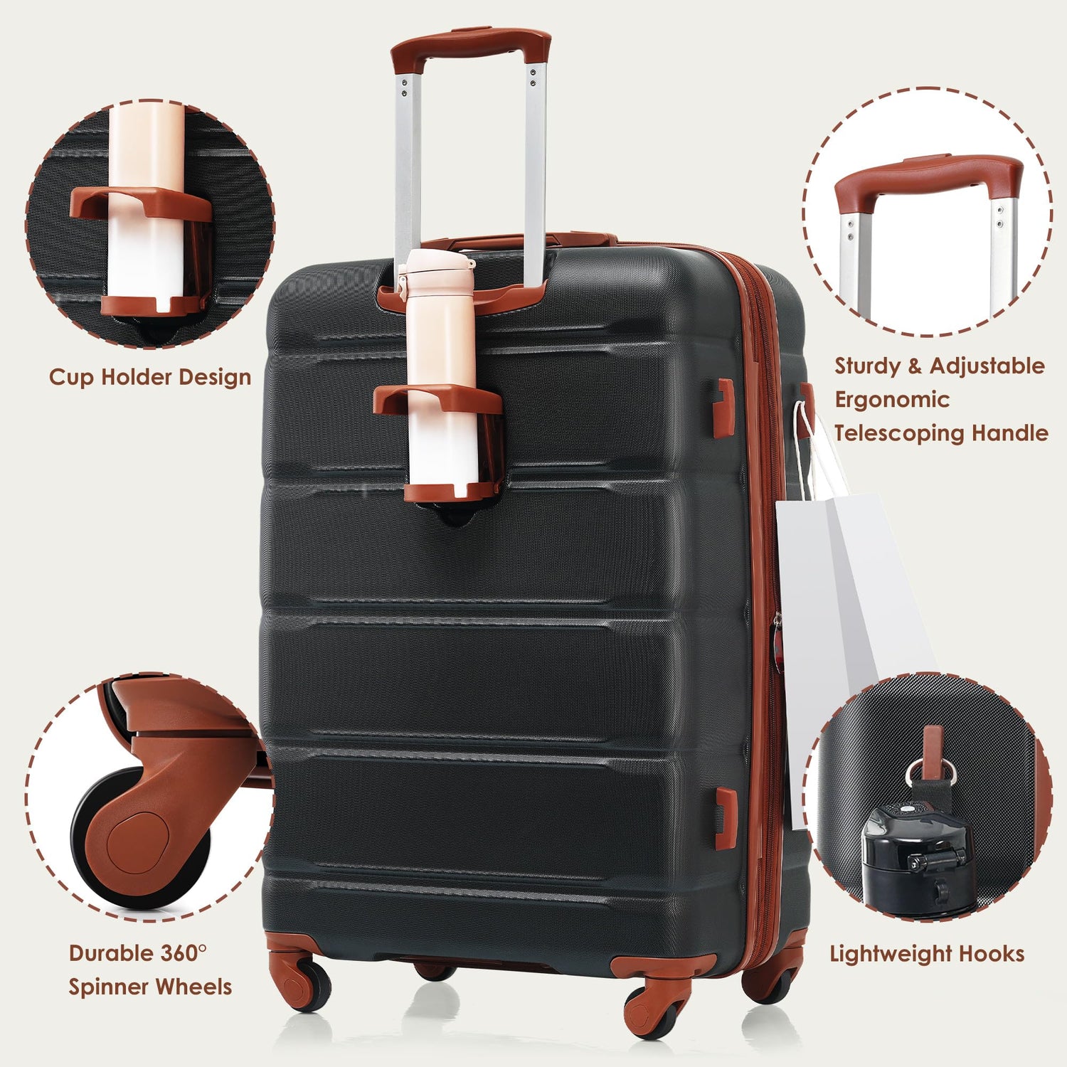 Merax 3 Pcs ABS Hardside Luggage Sets TSA Lock Spinner Wheel Suitcases, Pearly White, 20/24/28 Inch