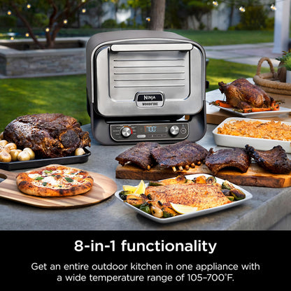 Ninja Woodfire 8-in-1 Outdoor Oven, Pizza Oven, 700°F High Heat Roaster, BBQ Smoker, Ninja Woodfire Technology, Weather Resistant, Portable, Electric, Grey, OO101LWC (Canadian Version)