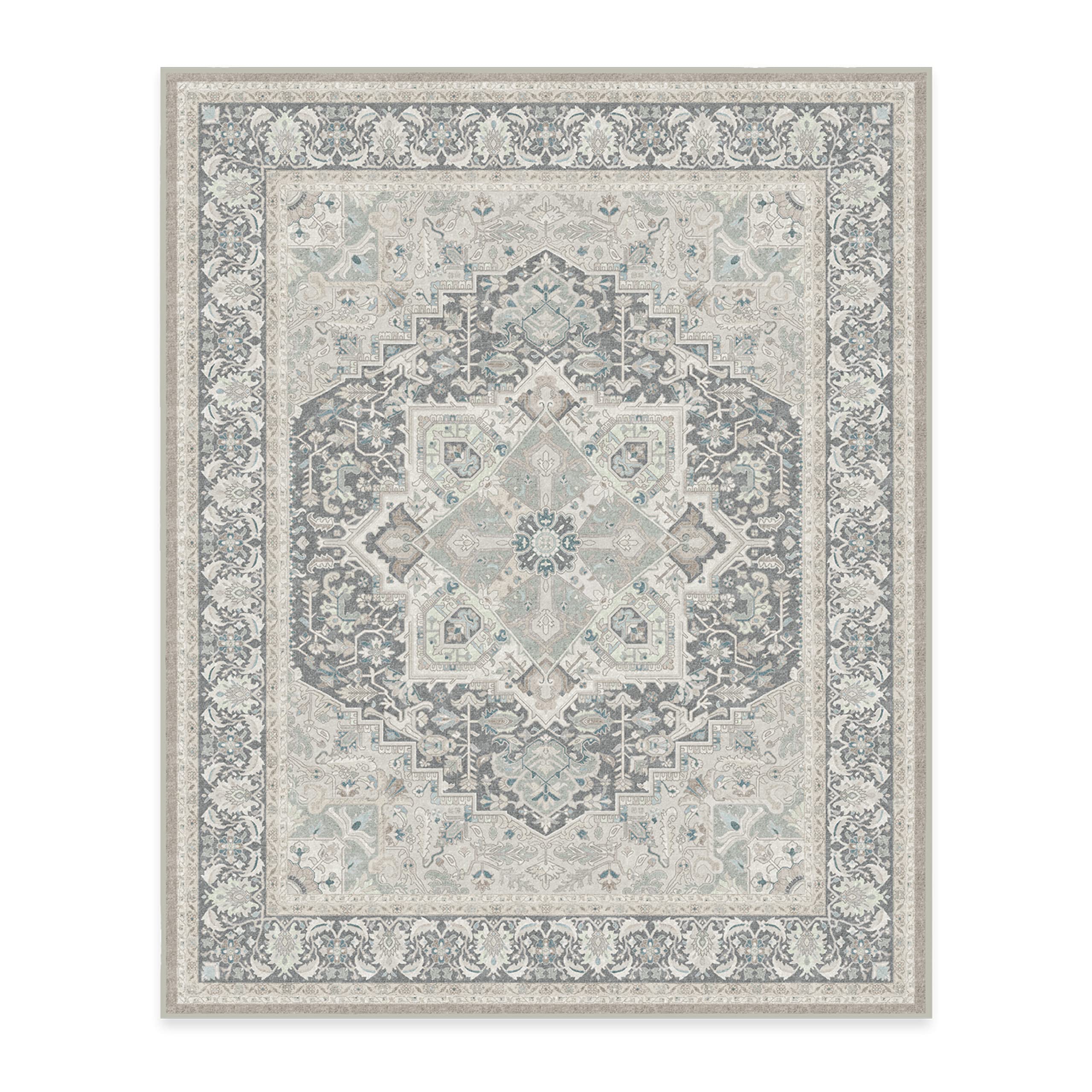 RUGGABLE Hendesi Heriz Washable Rug - Perfect Antique Vintage Area Rug for Living Room Bedroom Kitchen - Pet &amp; Child Friendly - Stain &amp; Water Resistant, Non-Slip - Abalone 2&
