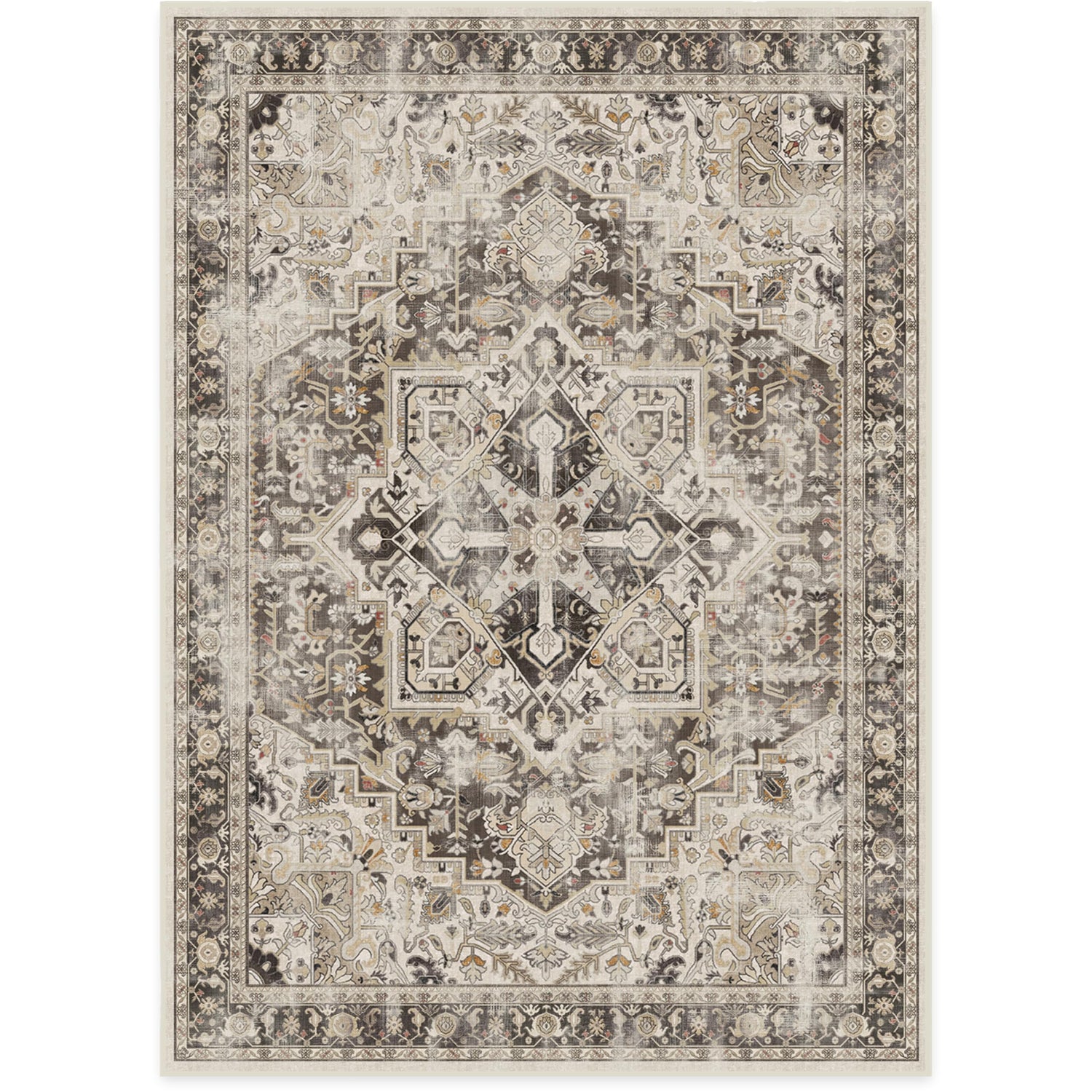 RUGGABLE Kamran Washable Rug - Perfect Vintage Area Rug for Living Room Bedroom Kitchen - Pet &amp; Child Friendly - Stain &amp; Water Resistant - Hazel 5&