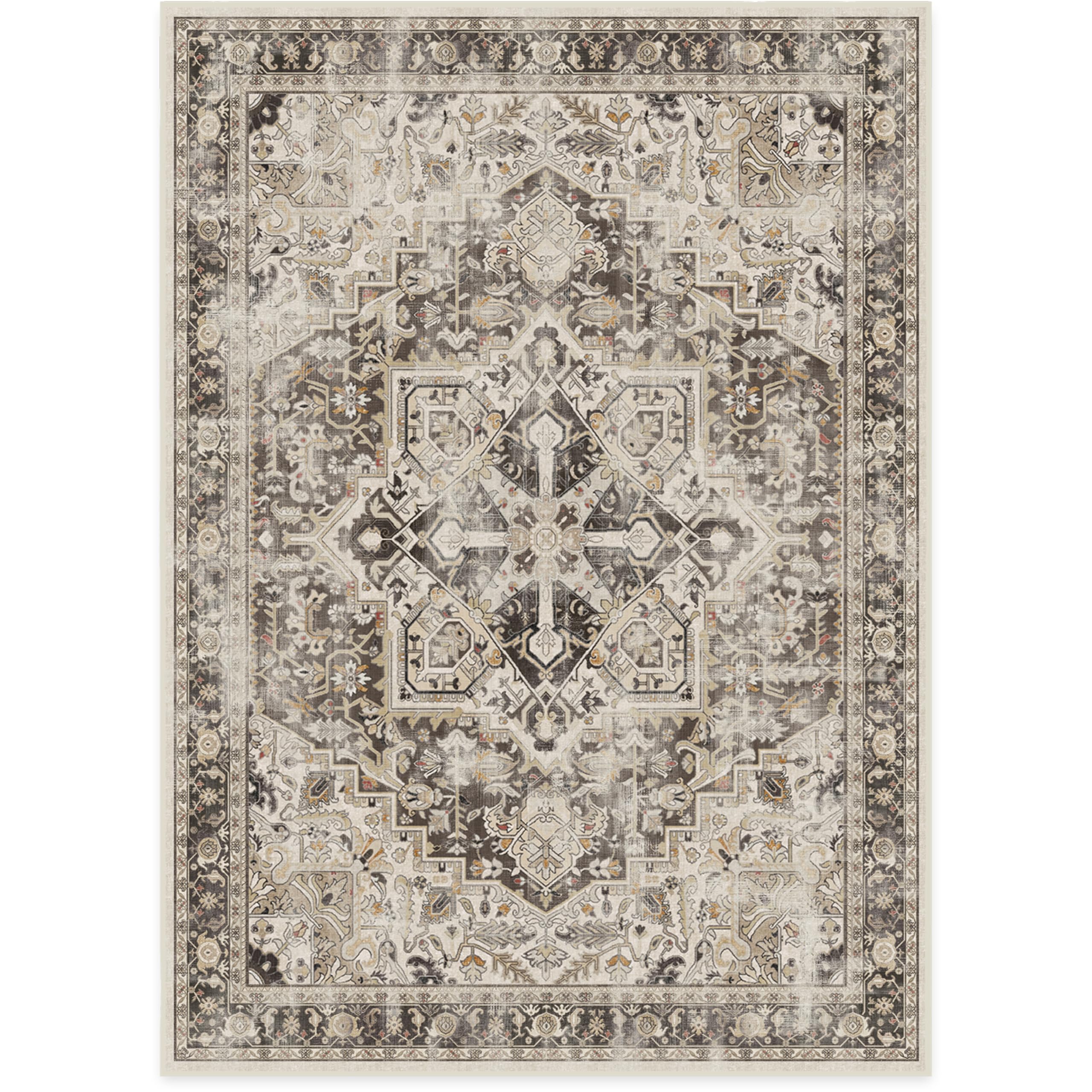 RUGGABLE Kamran Washable Rug - Perfect Vintage Area Rug for Living Room Bedroom Kitchen - Pet &amp; Child Friendly - Stain &amp; Water Resistant - Hazel 5&