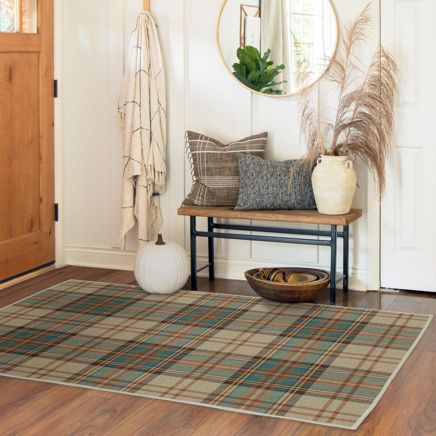 RUGGABLE Winter Plaid Washable Rug - Perfect Holiday Area Rug for Living Room Bedroom Kitchen - Pet &amp; Child Friendly - Stain &amp; Water Resistant - Dress Stewart Tartan Plaid 3&