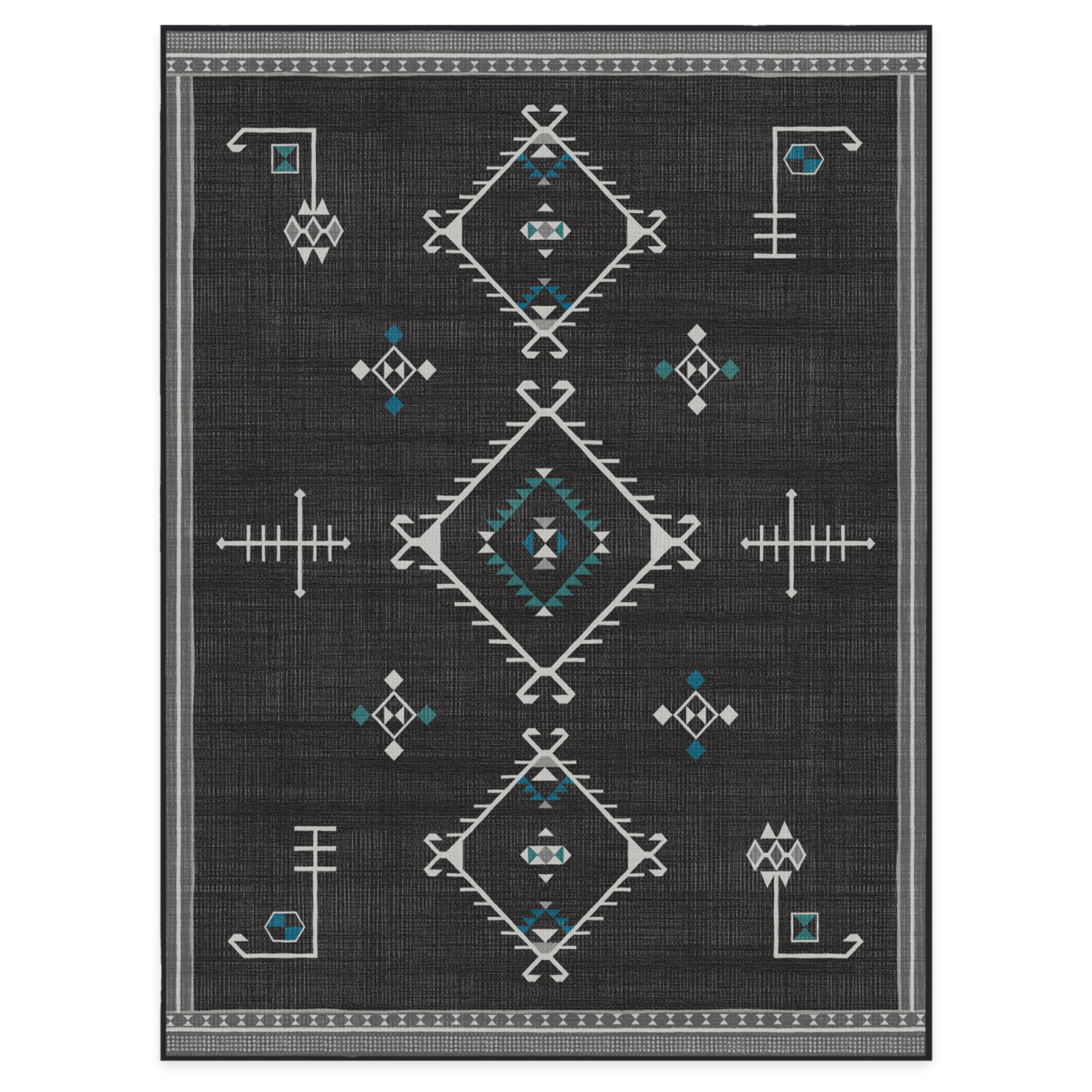 RUGGABLE Damali Runner Rug - Perfect Boho Washable Rug for Entryway Hallway Kitchen - Pet &amp; Child Friendly - Non-Toxic - Stain &amp; Water Resistant - Black &amp; White 2.5&