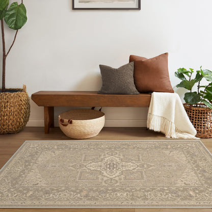 RUGGABLE Maral Heriz Washable Rug - Perfect Vintage Area Rug for Living Room Bedroom Kitchen - Pet &amp; Child Friendly - Stain &amp; Water Resistant - Creme 3&