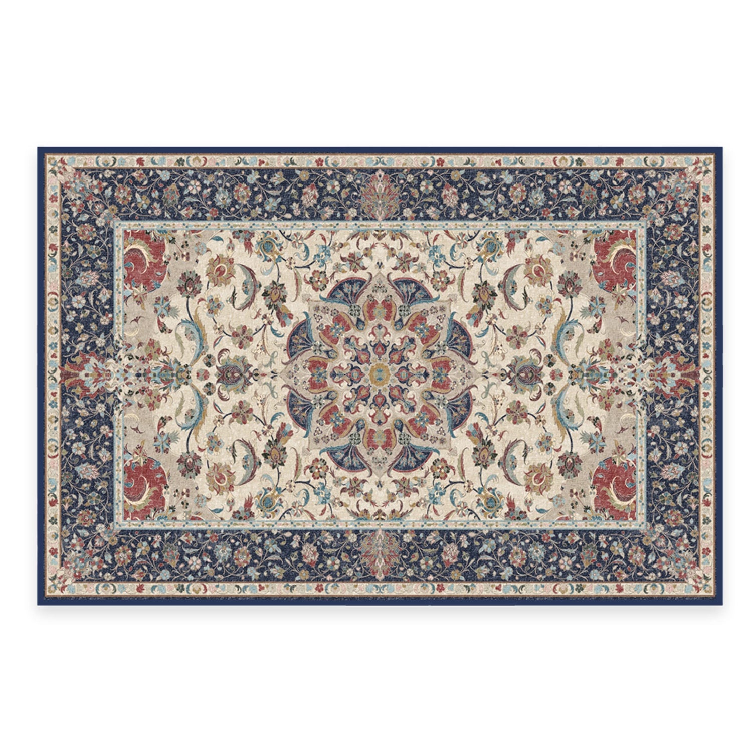 RUGGABLE Sima Washable Rug - Perfect Vintage Area Rug for Living Room Bedroom Kitchen - Pet &amp; Child Friendly - Stain &amp; Water Resistant - Royal Blue 2&