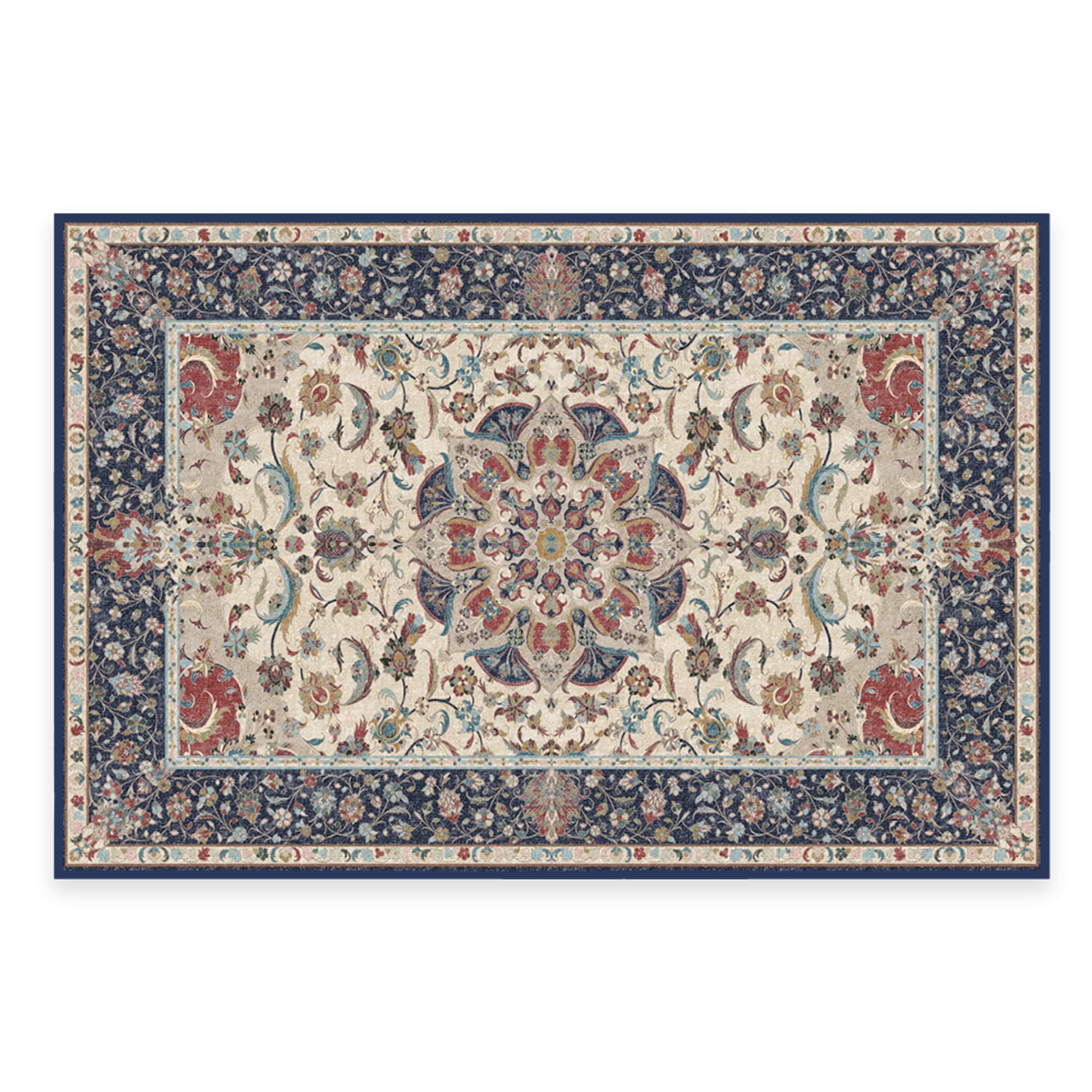 RUGGABLE Sima Washable Rug - Perfect Vintage Area Rug for Living Room Bedroom Kitchen - Pet &amp; Child Friendly - Stain &amp; Water Resistant - Royal Blue 2&