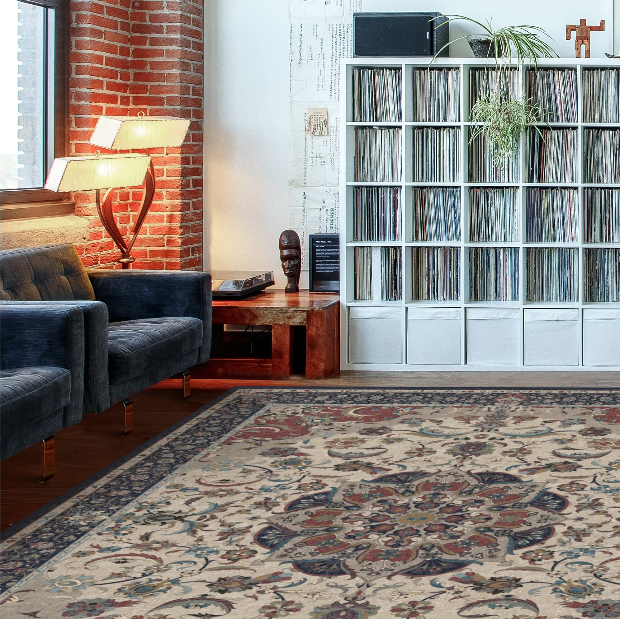 RUGGABLE Sima Washable Rug - Perfect Vintage Area Rug for Living Room Bedroom Kitchen - Pet &amp; Child Friendly - Stain &amp; Water Resistant - Royal Blue 2&