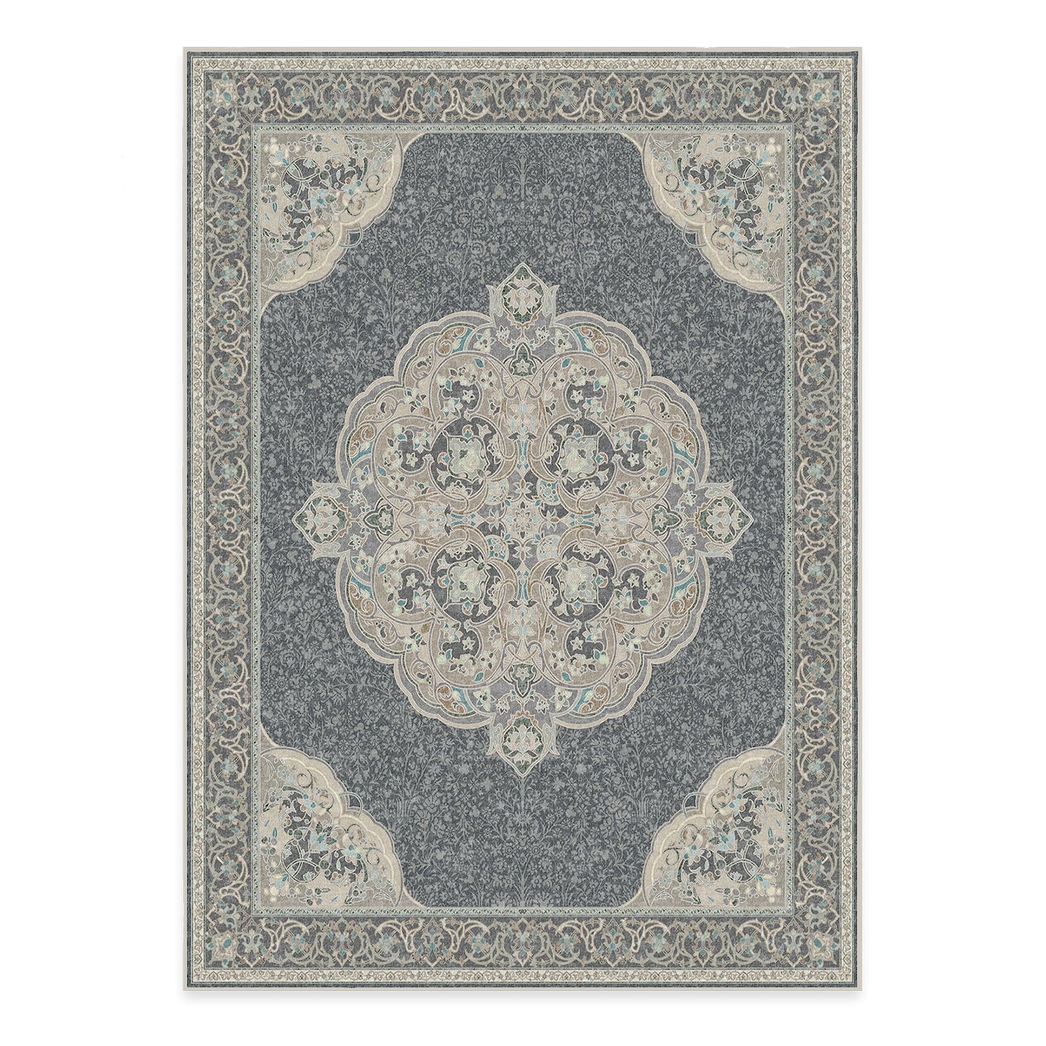 RUGGABLE Disney Traditional Mickey Mouse Washable Rug - Perfect Area Rug for Nursery Playroom Kids Room - Pet &amp; Child Friendly - Stain &amp; Water Resistant - Damask Grey 3&