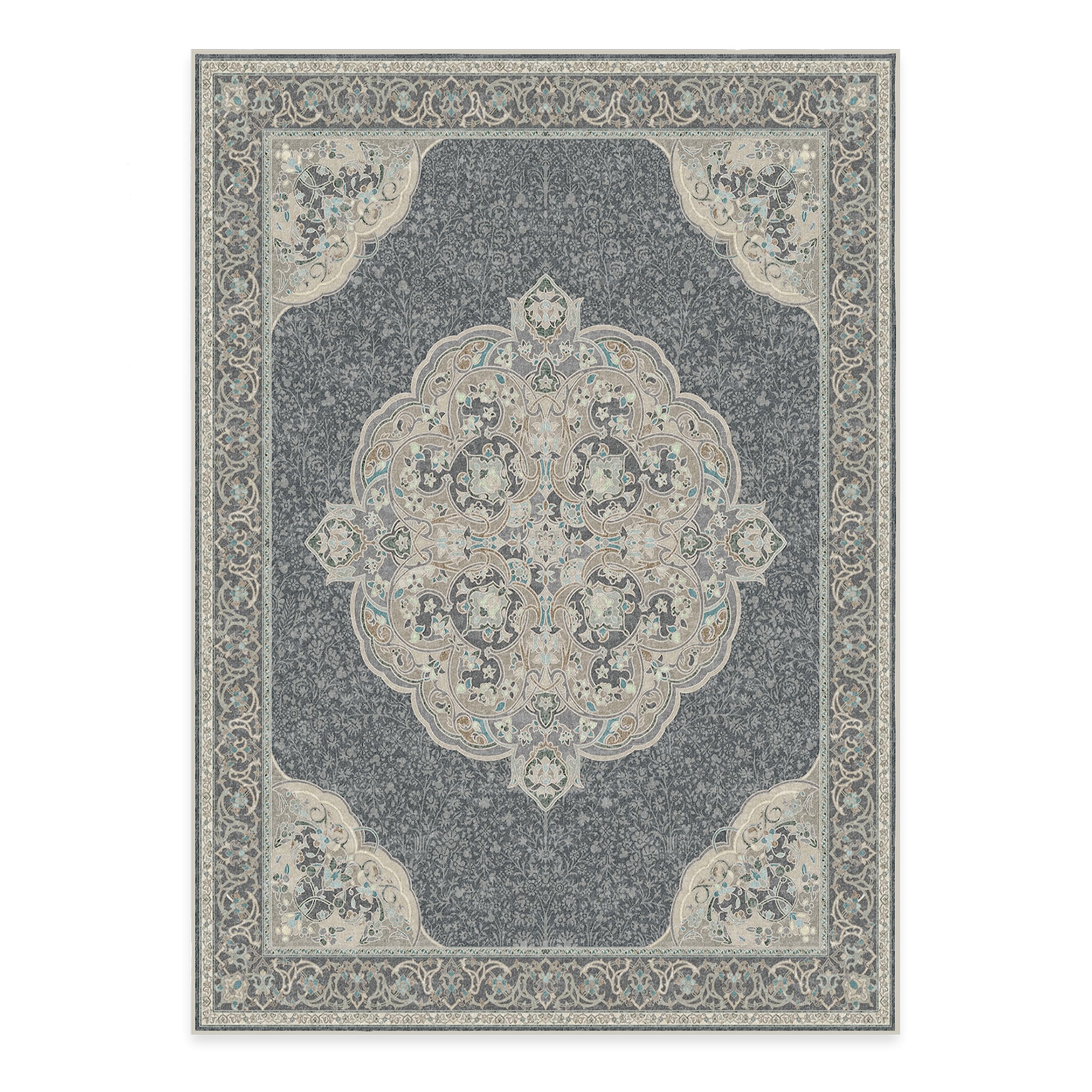 RUGGABLE Disney Traditional Mickey Mouse Washable Rug - Perfect Area Rug for Nursery Playroom Kids Room - Pet &amp; Child Friendly - Stain &amp; Water Resistant - Damask Grey 3&