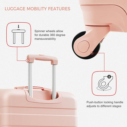 Merax 3 Pcs ABS Hardside Luggage Sets TSA Lock Spinner Wheel Suitcases, Pearly White, 20/24/28 Inch