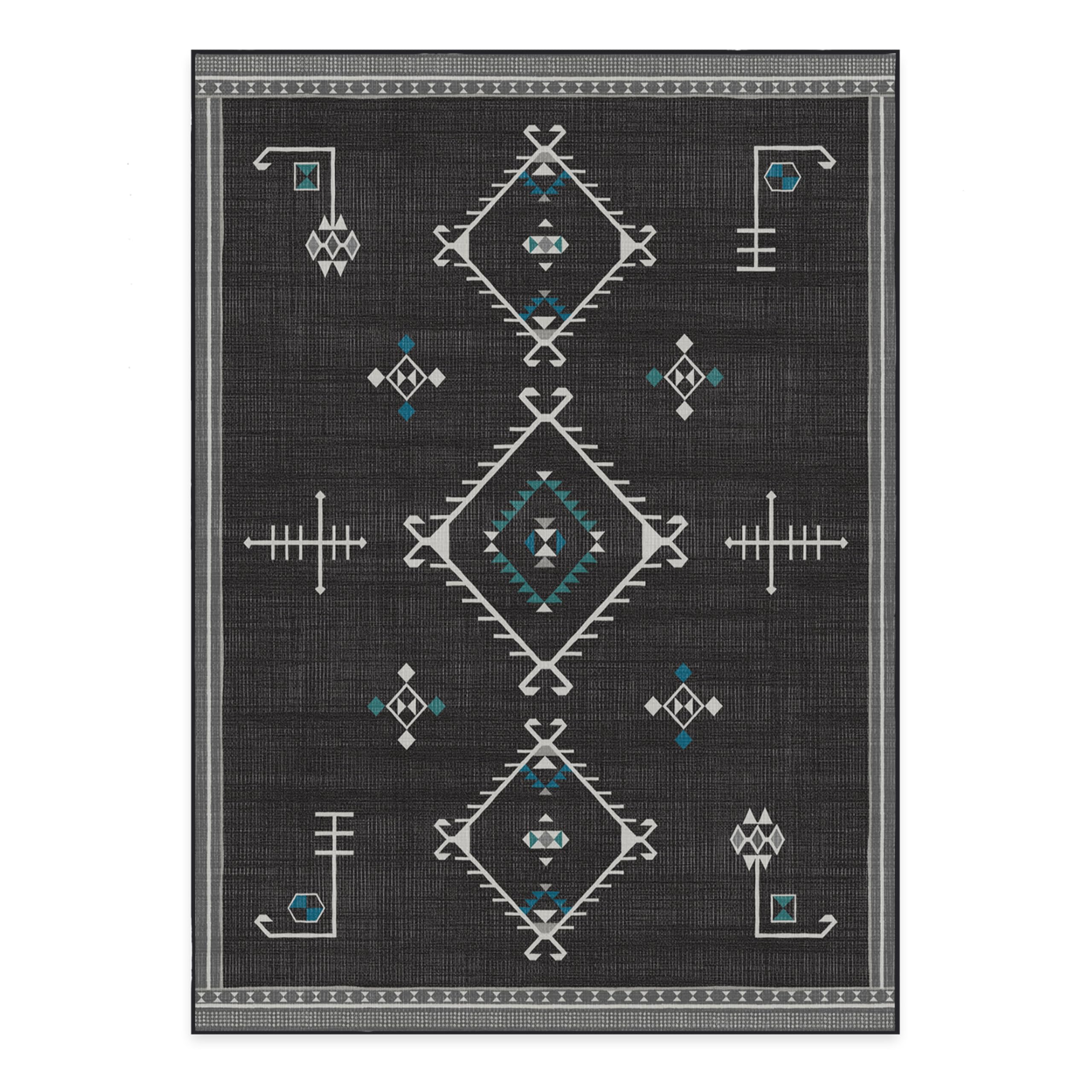 RUGGABLE Damali Runner Rug - Perfect Boho Washable Rug for Entryway Hallway Kitchen - Pet &amp; Child Friendly - Non-Toxic - Stain &amp; Water Resistant - Black &amp; White 2.5&